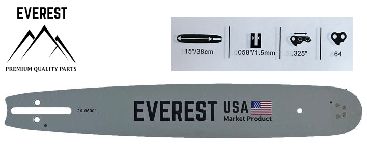 GUIDE BAR 15" .325 1.5mm 64dl EVEREST